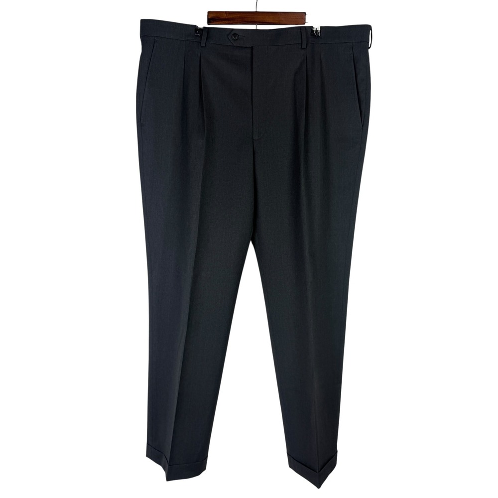 Stafford Men's 42x32 Charcoal Grey Pleated Wool Blend Travel Stretch Dress Pants